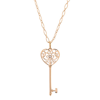 Tiffany & Co. Enchant Heart Key Pendant Necklace 18K Rose Gold With Diamond