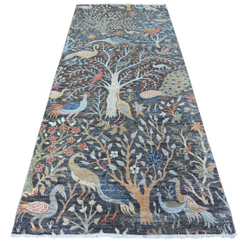 4'X10' Black Hand Knotted Organic Wool Afghan Peshawar Wide Runner Rug