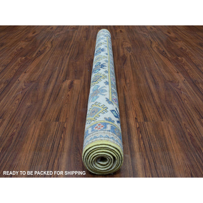 4'10"X6'6" Yellow Fusion Kazak Pure Wool Hand Knotted Oriental Rug