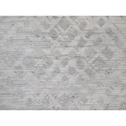 9'X12'1" Ivory Hand Knotted Modern Design Undyed Natural Wool Oriental Rug
