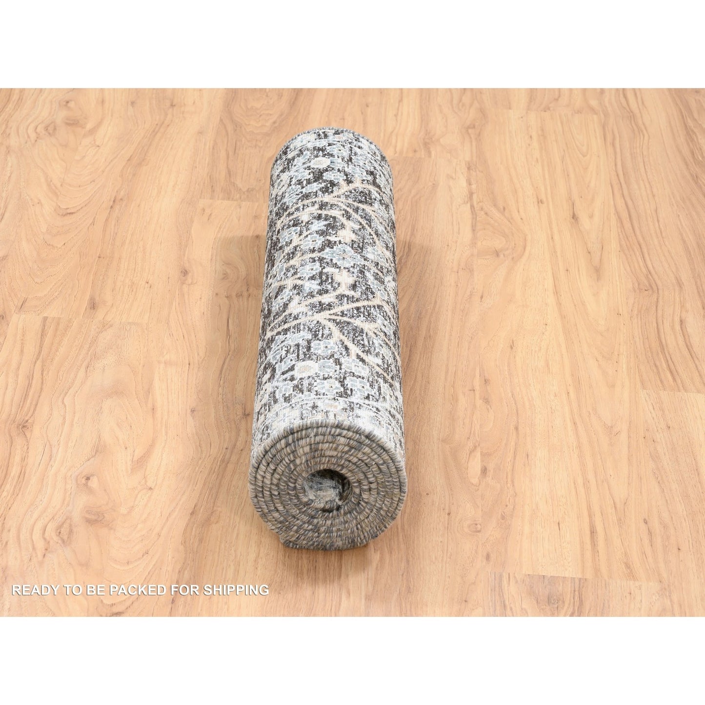 2'7"x8'3" Silver, Willow and Cypress, Silk/ Wool Hand Knotted, Runner Rug