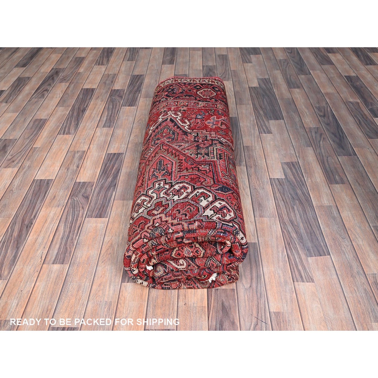 8'1"X11' Garnet Red Antique Village Motifs Heris Wool Hand Knotted Rug