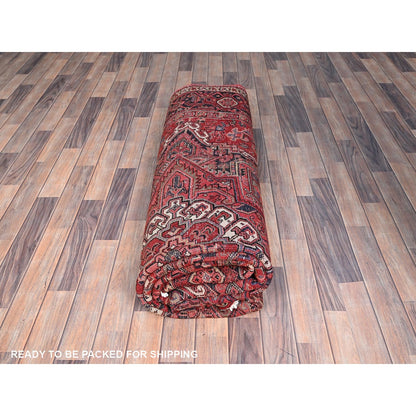 8'1"X11' Garnet Red Antique Village Motifs Heris Wool Hand Knotted Rug
