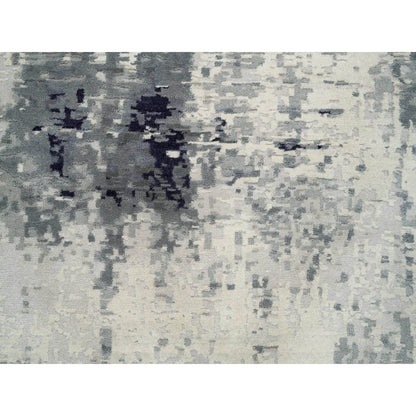 10'1"X14'1" Black Hand Knotted Modern Abstract Design Wool And Silk Rug