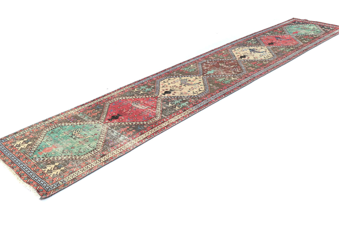 Vintage Oriental Runner Rug Tribal Farmho Hallway