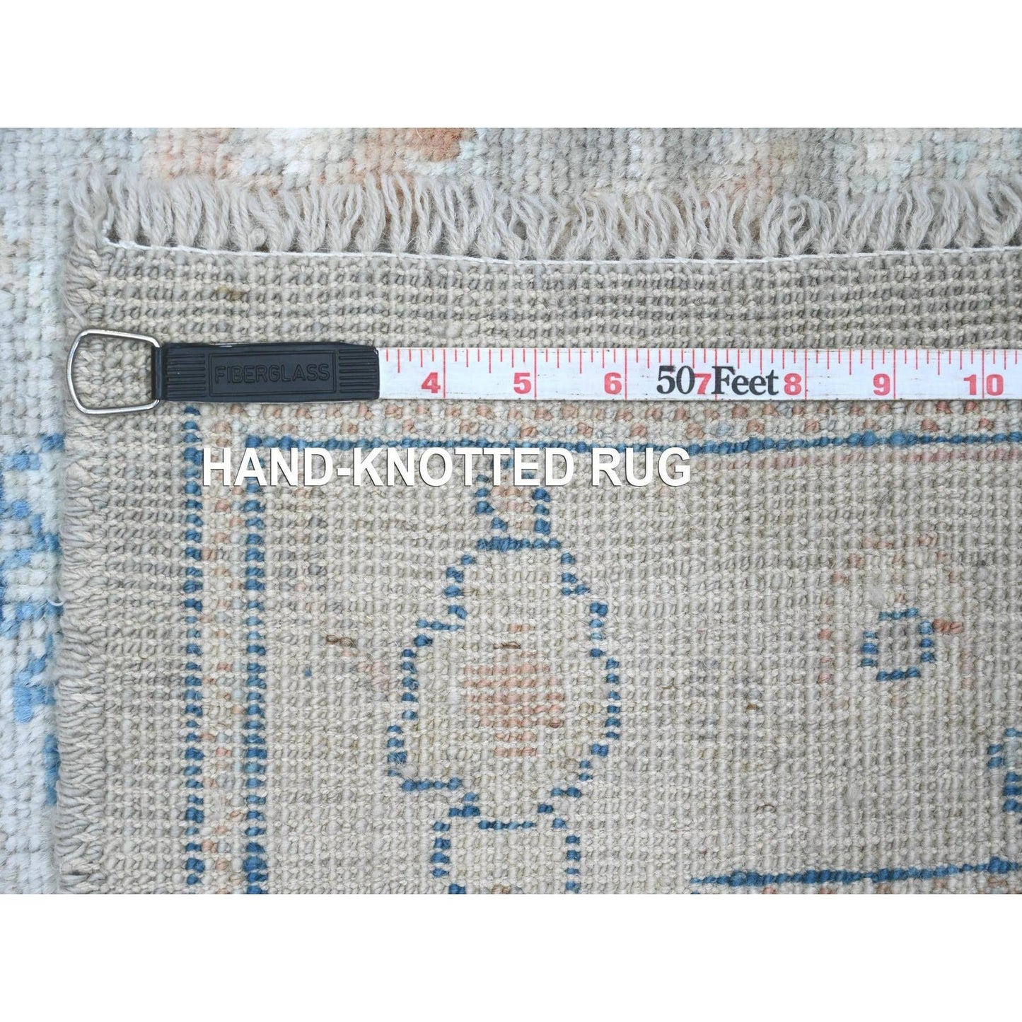2'9"X9'2" Gray Hand Knotted Angora Oushak All Over Design Wool Runner Rug