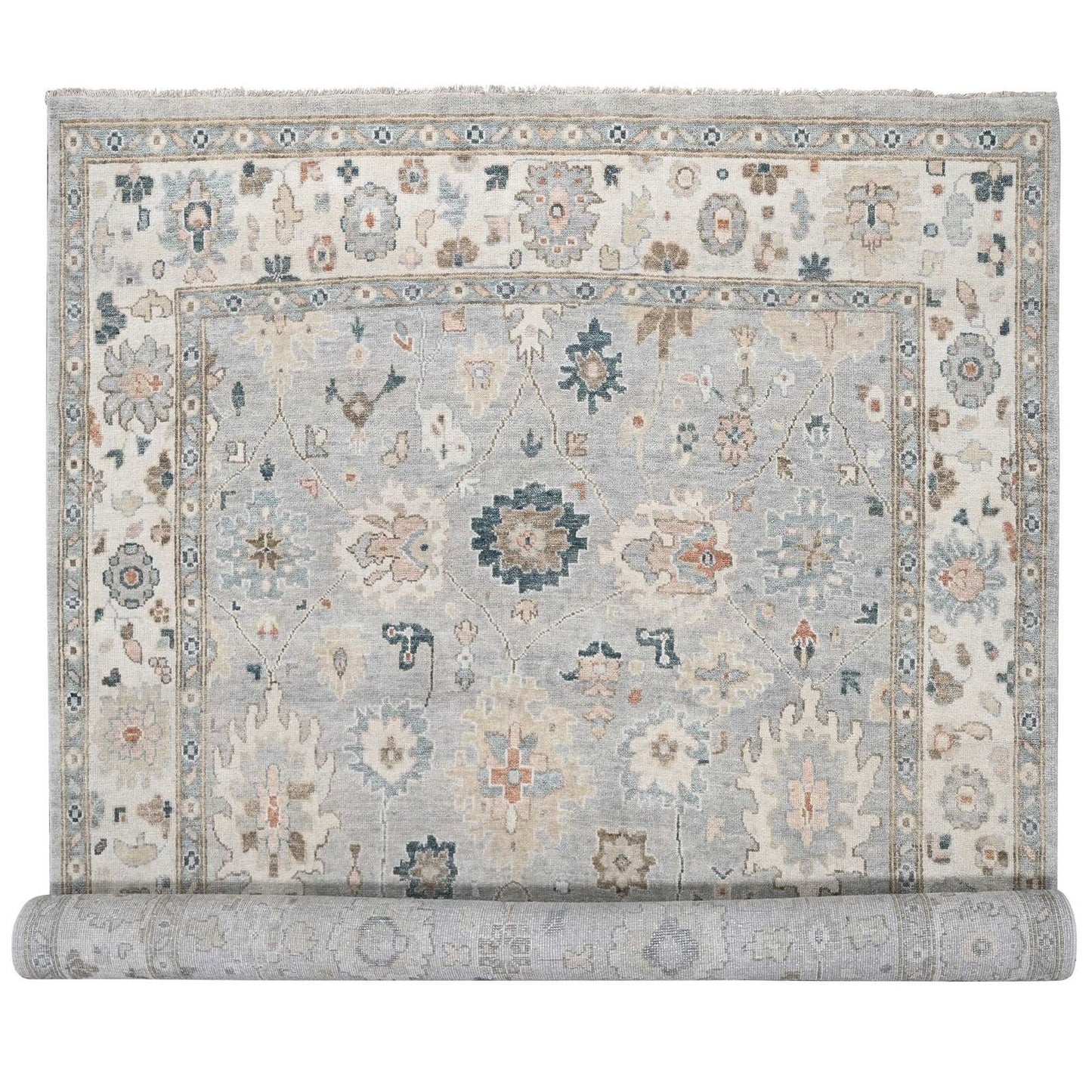 12'X17'10" Gray Oushak Design Wool Hand Knotted Oversized Oriental Rug