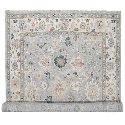 12'X17'10" Gray Oushak Design Wool Hand Knotted Oversized Oriental Rug