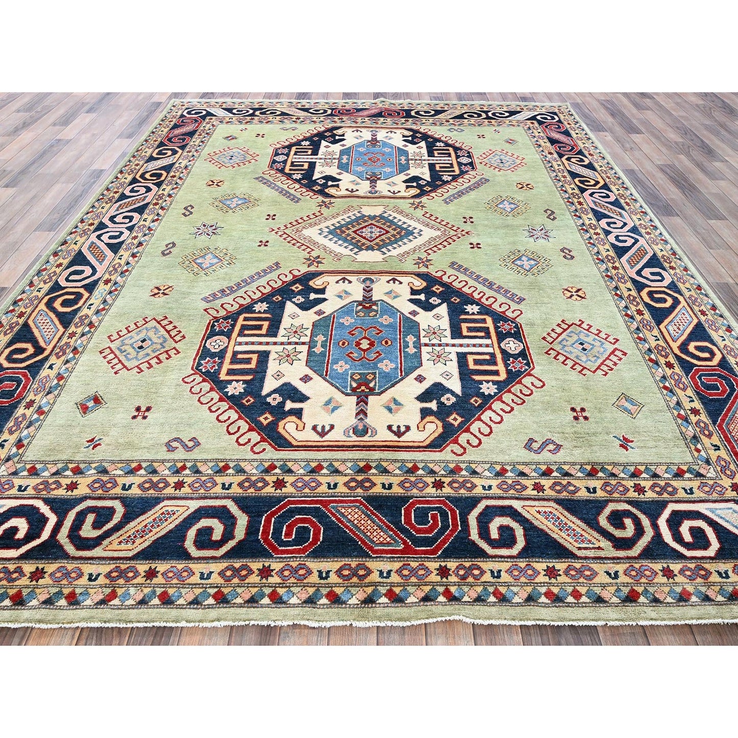 8'X10'4" Green Afghan Special Kazak Hand Knotted Pure Wool Oriental Rug