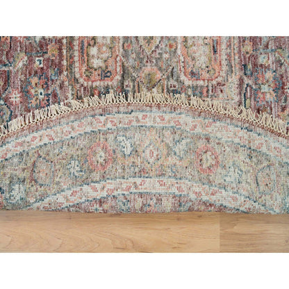 Rug 6'x6' Sangria Red Hand Knotted Pure Wool Heris Revival Round Oriental