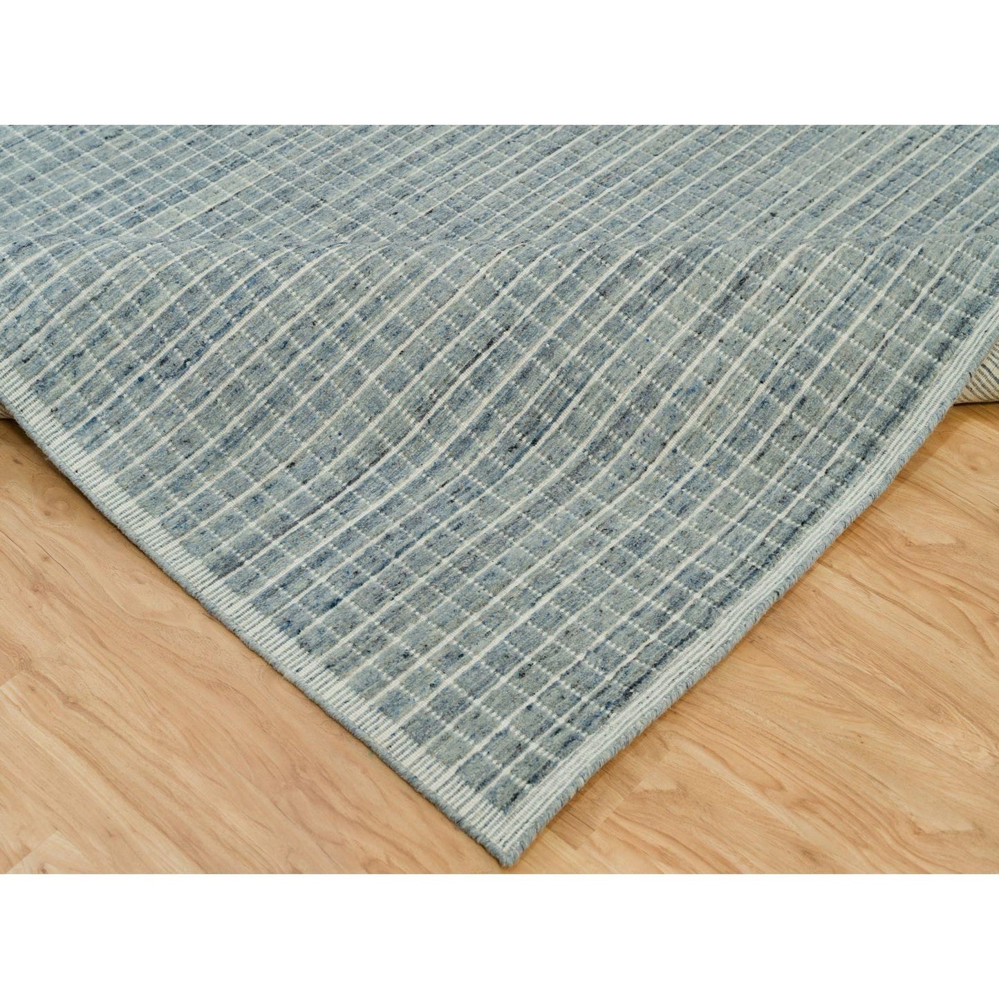 10'X13'9" Mercury Blue Loomed Knotted Wool Modern Box Design Oriental Rug