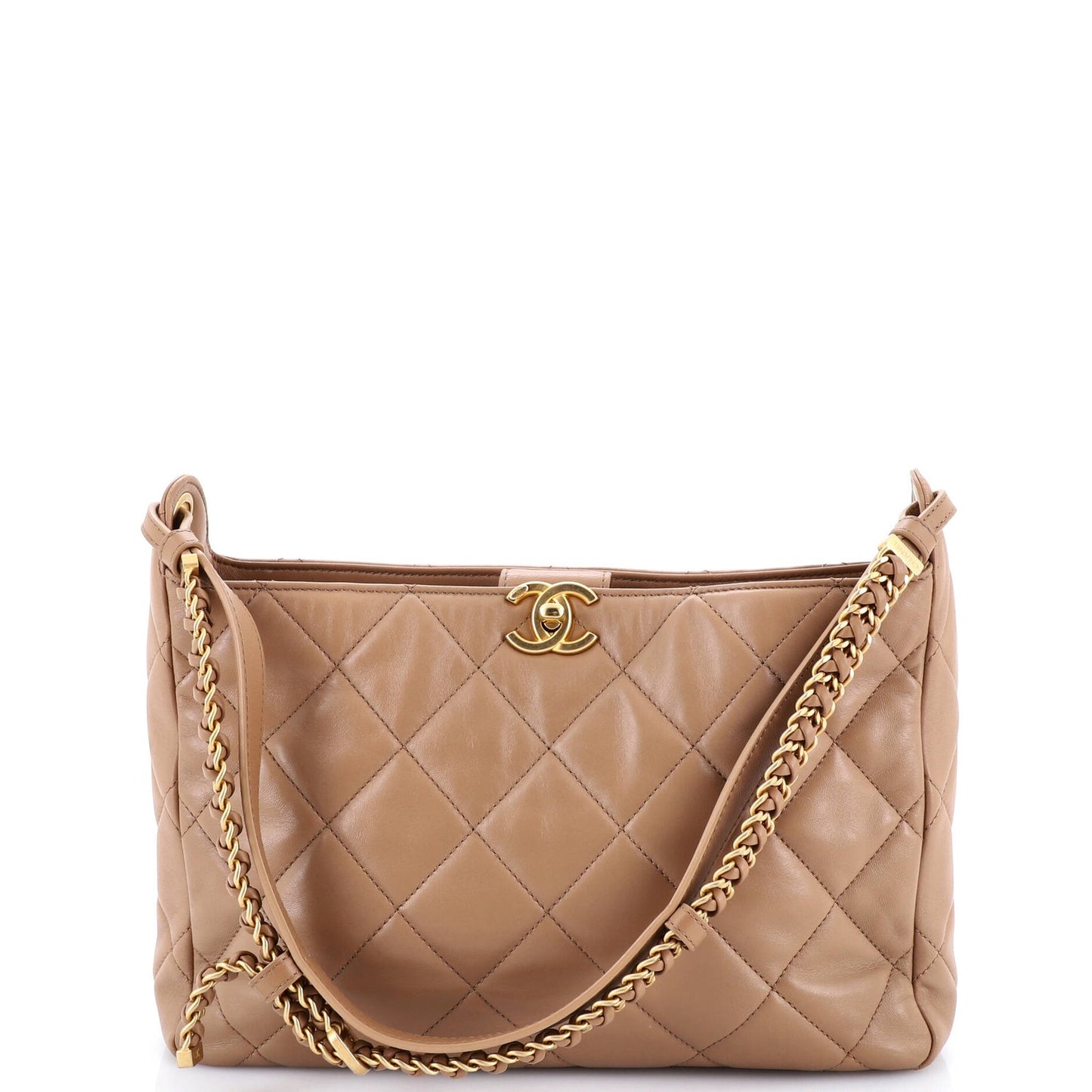 Chanel Cc Turnlock Belted Chain Handle Hobo Quilted Lambskin Medium