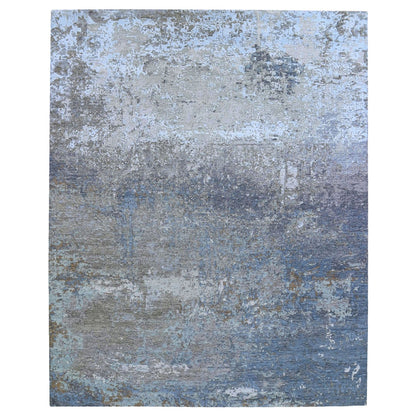 8'1"X10' Blue Wool Farsian Knot With Abstract Design Hand Knotted Rug