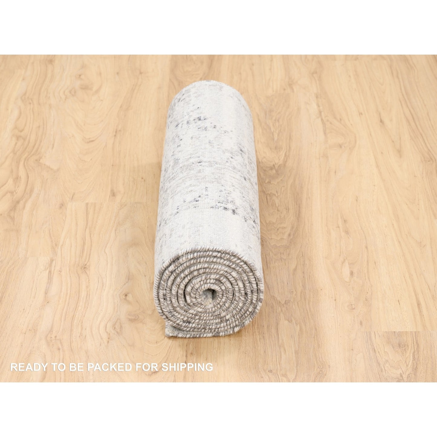 2'5"X10' Undyed Natural Wool Modern Hand Knotted Light Gray Runner Rug