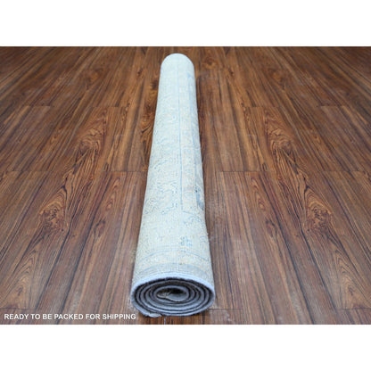 3'10"X6' Silver Gray Stone Washed Peshawar Soft Wool Hand Knotted Rug