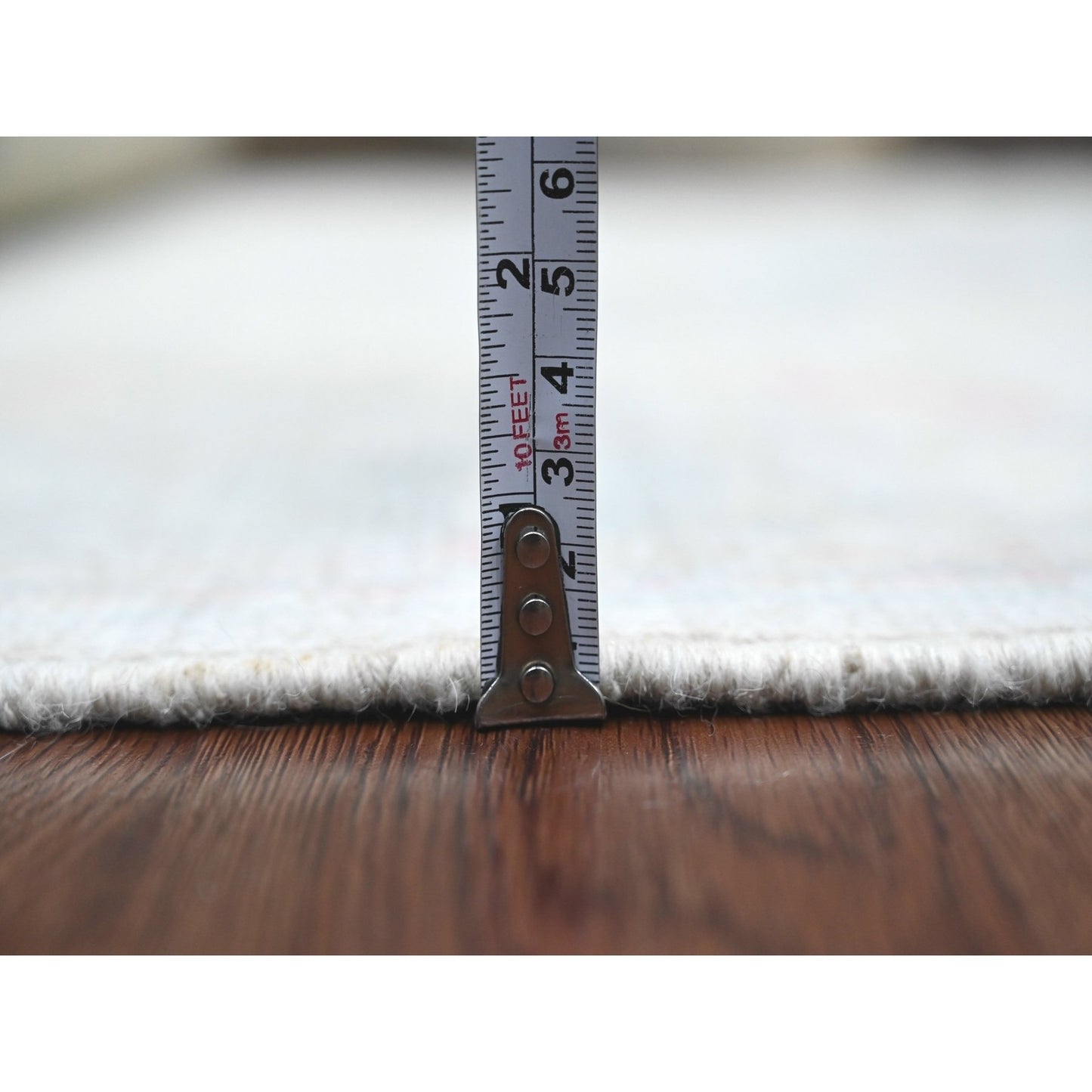 3'10"X10' White Hand Knotted Angora Oushak Leaf Design Wool Runner Rug