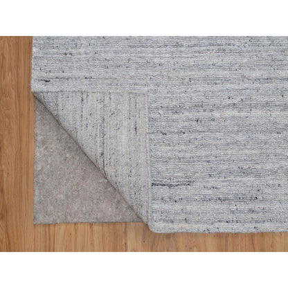 2'6"X10' White All Wool Plain Modern Striae Design Hand Loomed Runner Rug