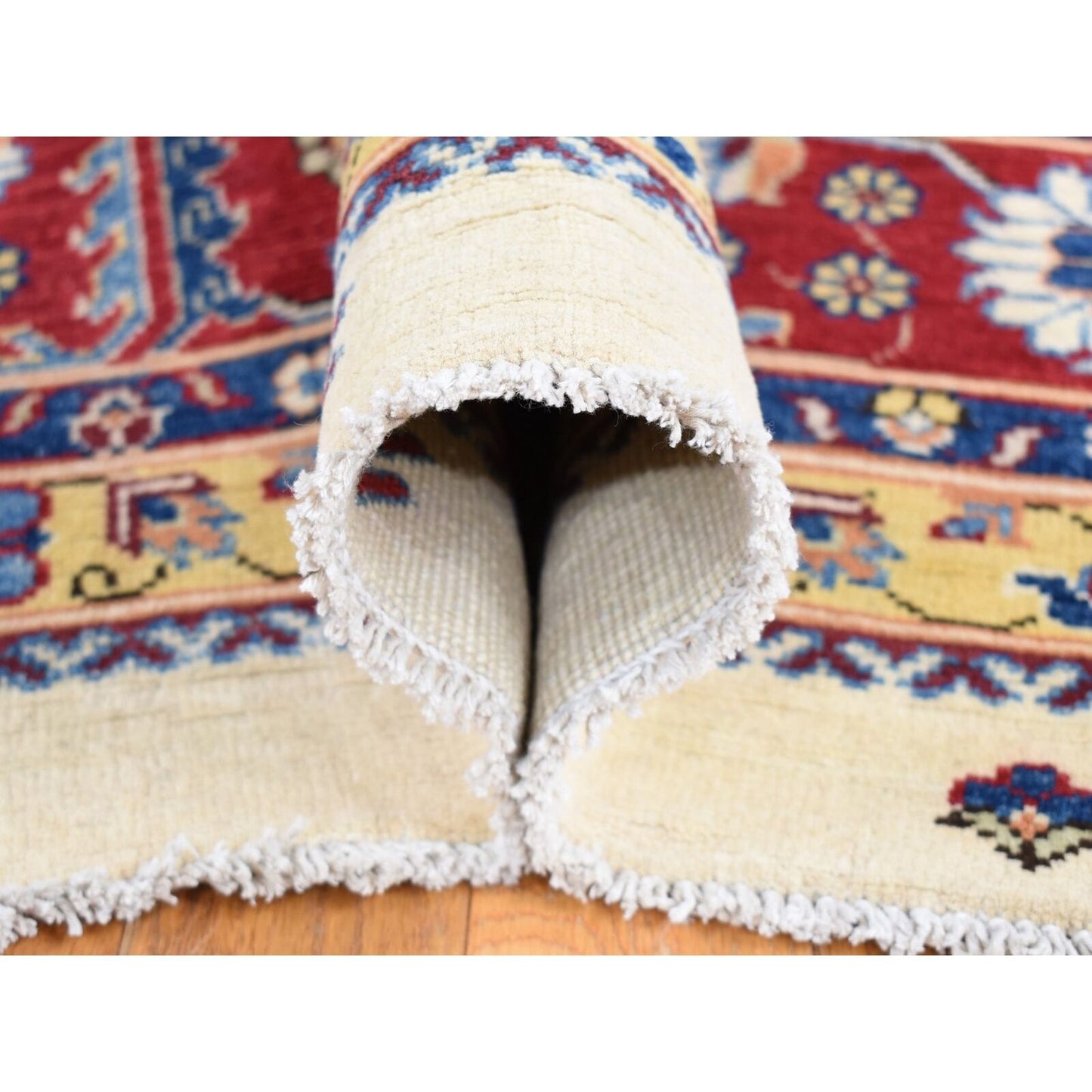 10'X13'3" Ivory Special Kazak With Geometric Design Wool Hand Knotted Rug