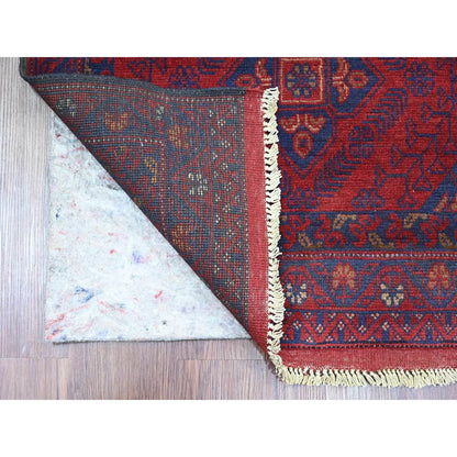 2'7"X9'8" Red Andkhoy Geometric Design Pure Wool Hand Knotted Runner Rug