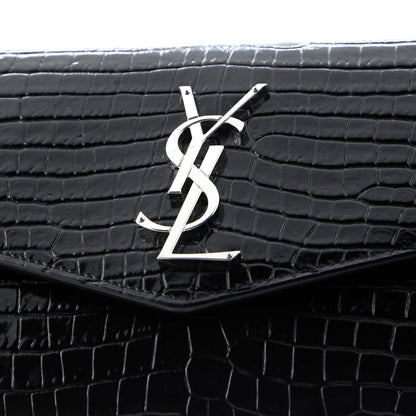 Saint Laurent Uptown Chain Wallet Crocodile Embossed Leather