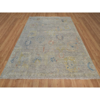 7'8"X10' Beige Hand Knotted Wool Rug Oushak With All Over Leaf Pattern