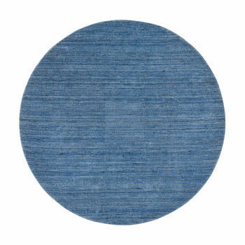 6'X6' Denim Blue Soft Wool Hand Loomed Modern Design Round Rug