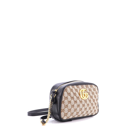 Gucci Gg Marmont Shoulder Bag Diagonal Quilted Gg Canvas With Leather Small