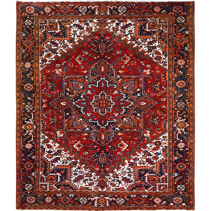 7'5"X8'10" Red Worn Wool Hand Knotted Vintage Zoroastrian Heris Rug