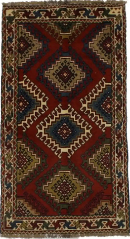 Carpet 3'4X6'3 ft Handmade Wool Oriental Rug Geometric Tribal Design Farmhouse