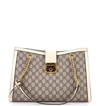 Gucci Padlock Chain Tote Gg Coated Canvas With Leather Medium