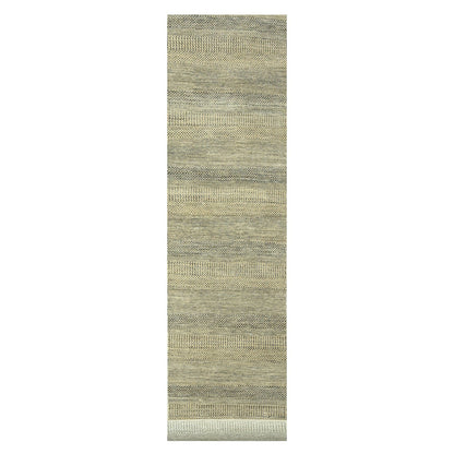 2'6"X20'4" Brown Modern Grass Design Hand Knotted Wool & Silk Runner Rug