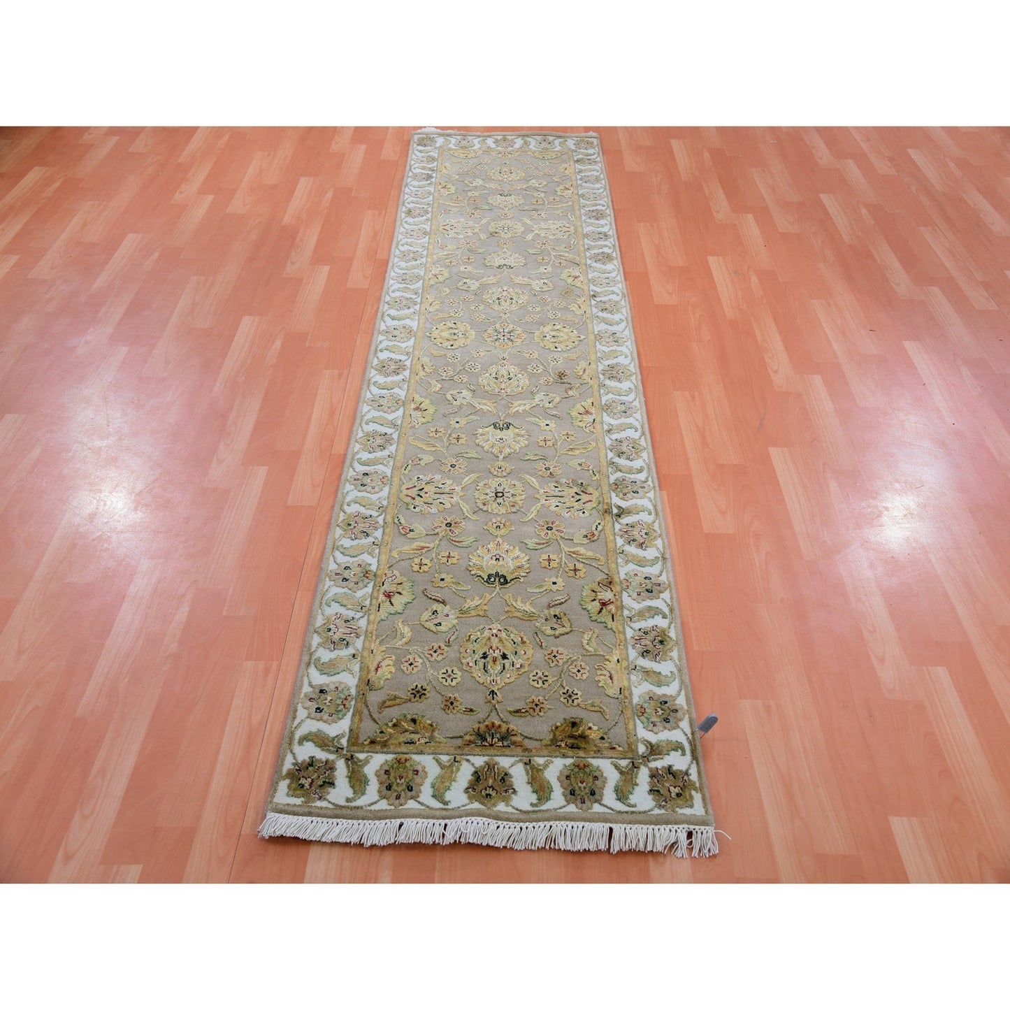 2'6"X10'1" Brown Hand Knotted Wool Silk Rajasthan Design Runner Rug