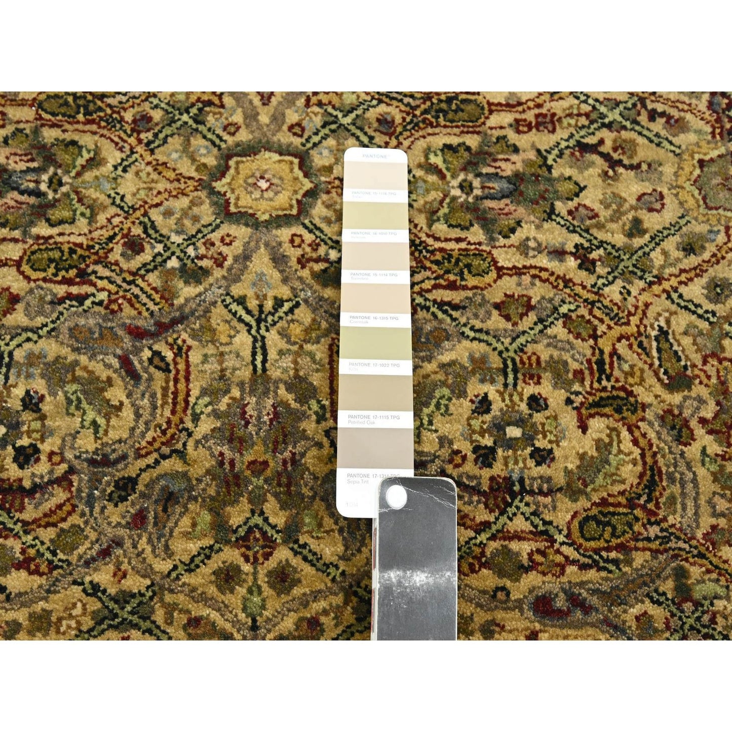 3'2"X19'4" Gold Yellow Hand Knotted Rajasthan Leaf Design Wool Runner Rug