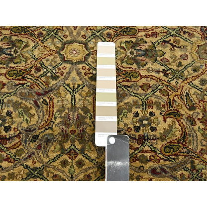 3'2"X19'4" Gold Yellow Hand Knotted Rajasthan Leaf Design Wool Runner Rug