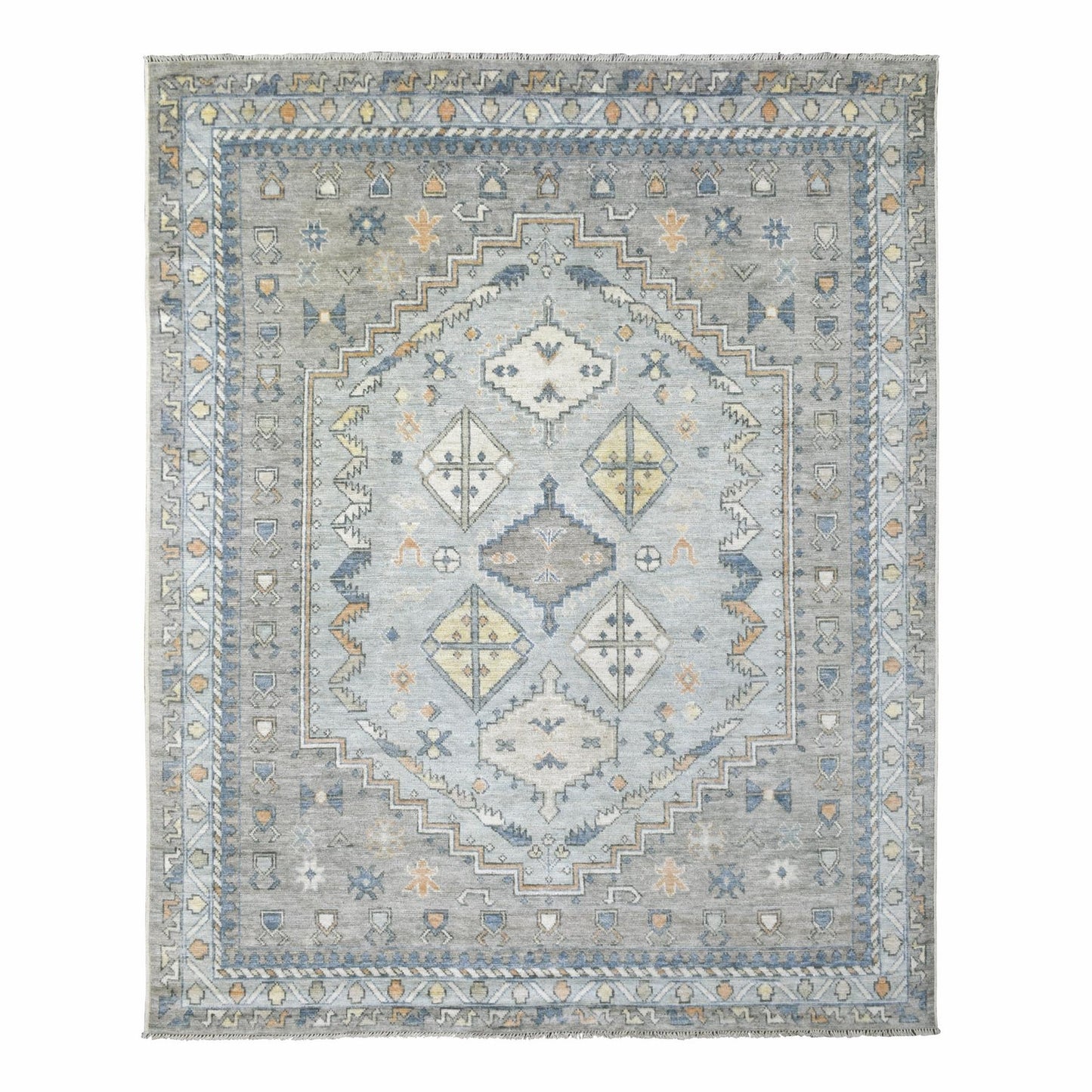 8'X9'10" Gray Anatolian Village Inspired Wool Hand Knotted Rug