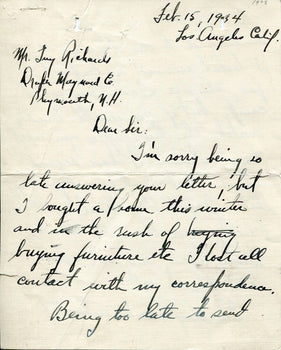 Don Hurst Autographed Hand Written Letter (Jsa)