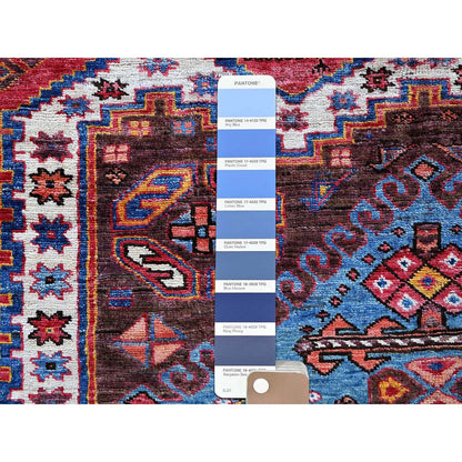 6'X7'8" Ivory Afghan Caucasian Design Revival Soft Wool Hand Knotted Rug