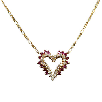 14Ky Ruby & Diamond Heart Pendant Necklace, 4.1G