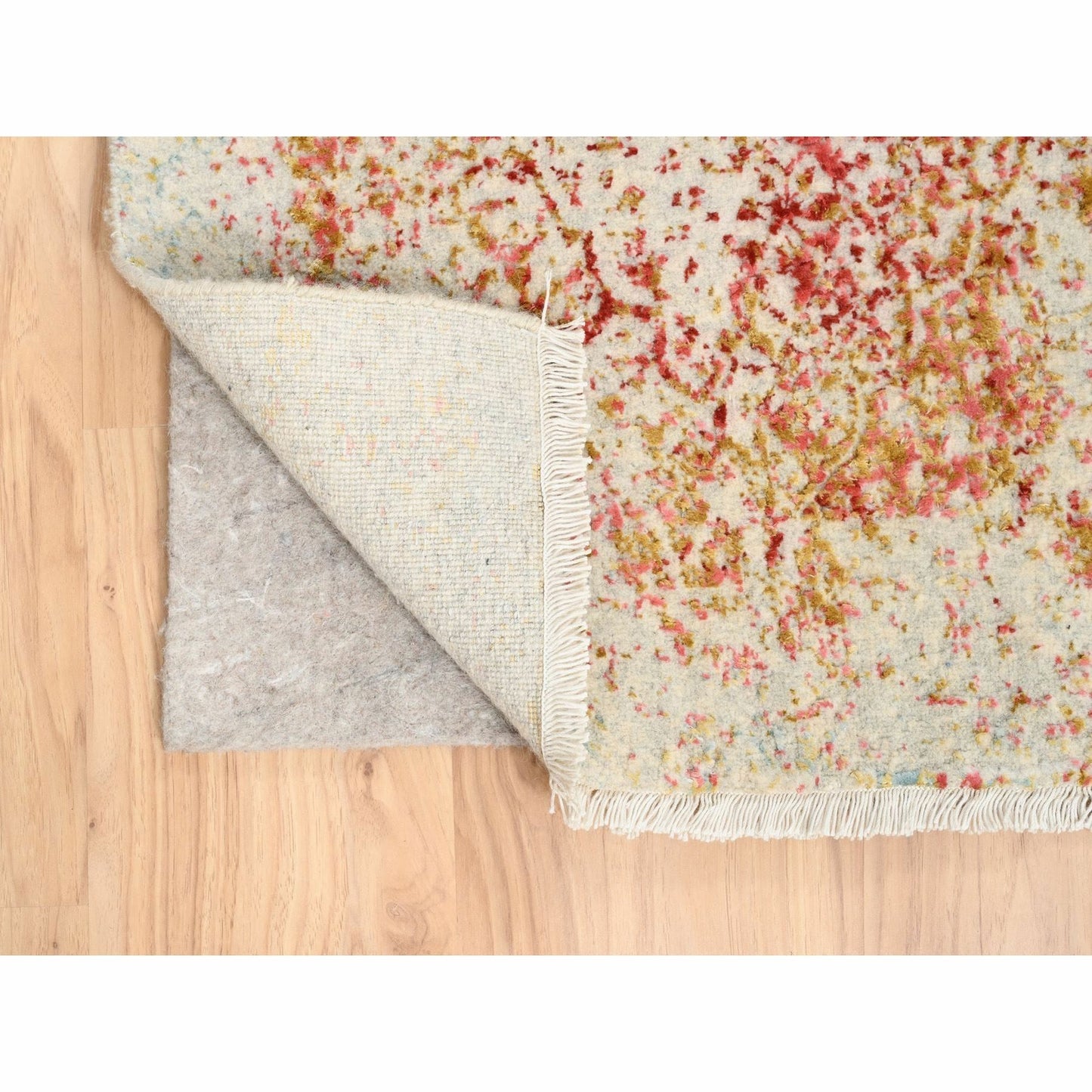 2'4"X8' Hand Knotted Pink Farsian Erased Design Wool/Silk Runner Rug