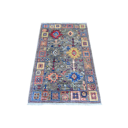 Rug 3'1"x5' Gray Peshawar with Ziegler Mahal Design All Wool Hand Knotted