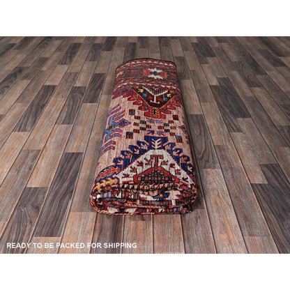 8'3"X10'6" Peach Afghan Caucasian Design Revival Hand Knotted Soft Wool Rug