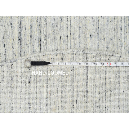 6'X6' Ivory Plain Modern Striae Design Wool Hand Loomed Round Rug