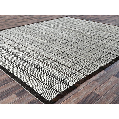 8'4"X9'10" White Moroccan Weave With Box Design 100% Wool Hand Knotted Rug