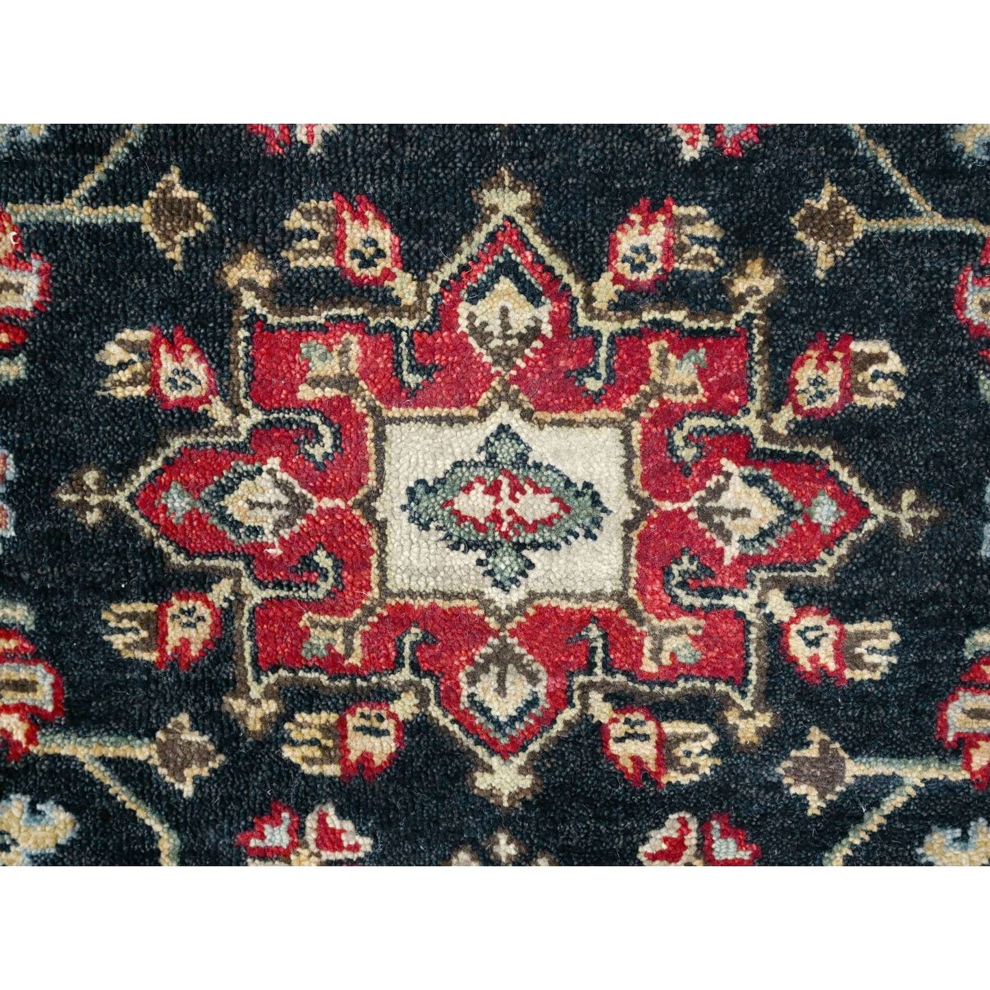 2'1"X3' Black Karjihooz Medallion Design Hand Knotted 100% Wool Mat Rug