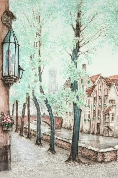 Francis Hebbelinck Etching "Brugge - Groenerei" Signed Limited Edition Belgium