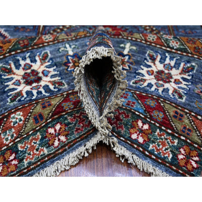 8'X9'6" Slate Gray Hand Knotted Geometric Super Kazak Wool Oriental Rug