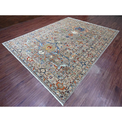 9'X12' Gray Peshawar With Bijar Garus Design Hand Knotted Pure Wool Rug