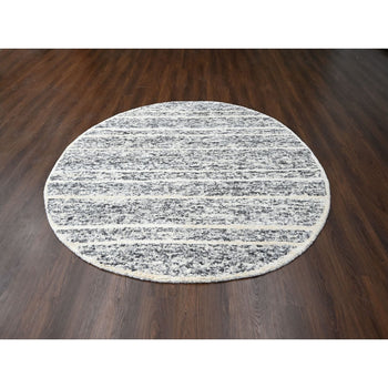 Rug 8'x8' Salt and Pepper Modern Striae Design Wool Hand Knotted Round