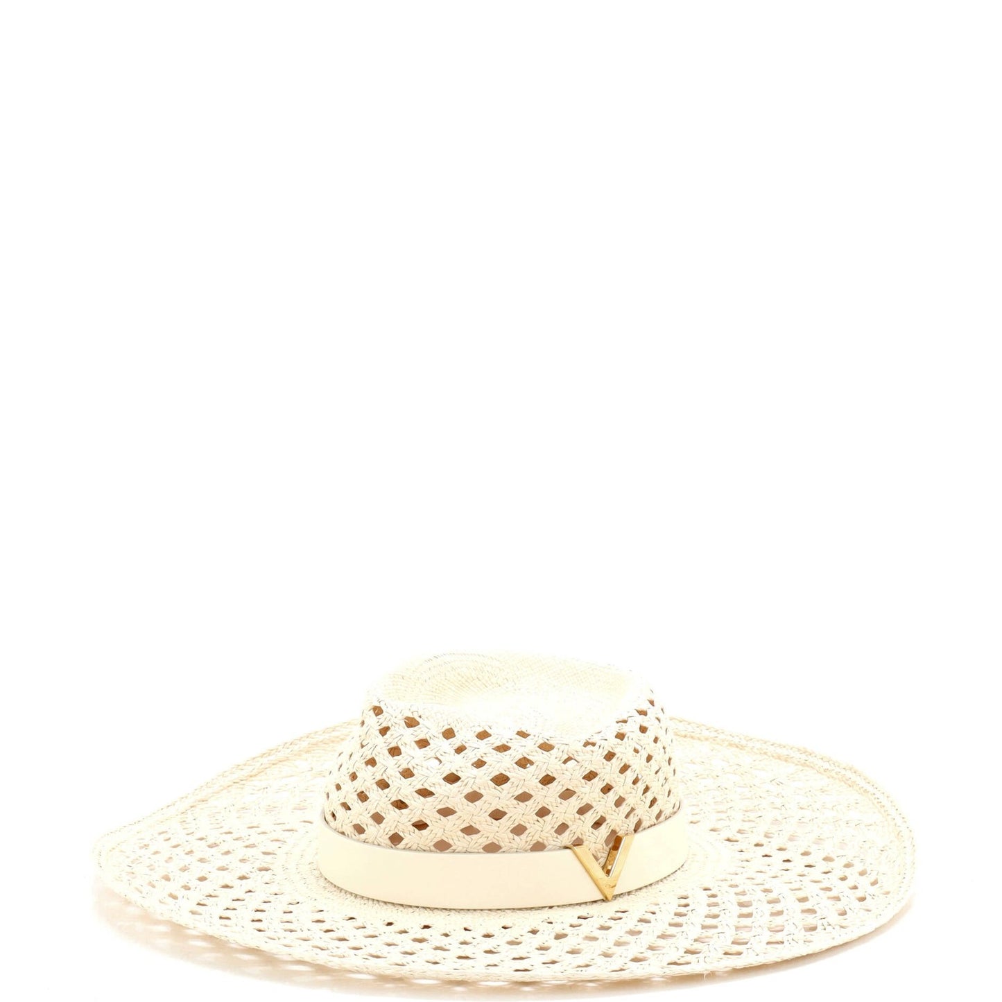 Valentino Garavani V Signature Sun Hat Woven Straw With Leather