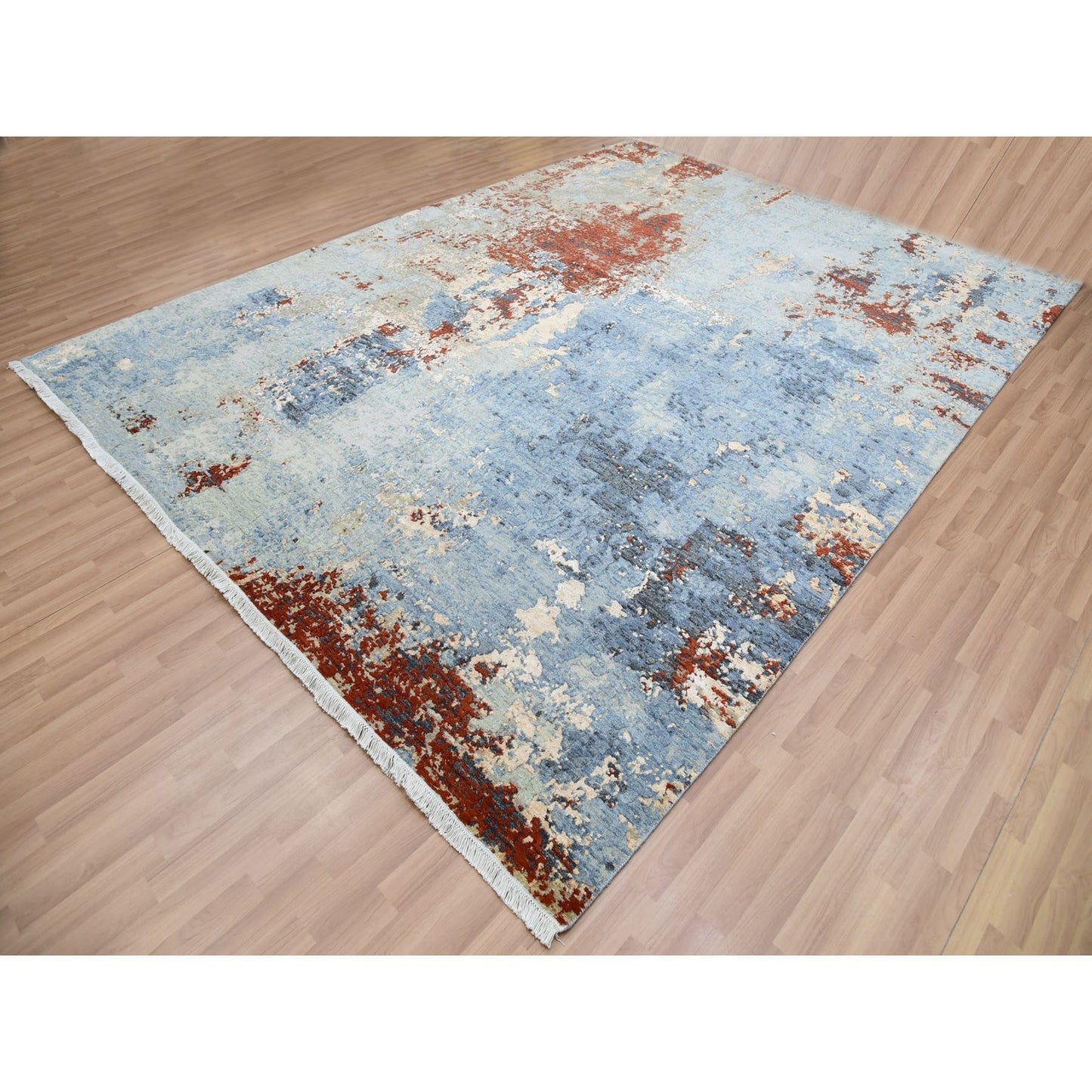 9'X12'4" Thundercloud Gray Wool Abstract Design Hand Knotted Oriental Rug